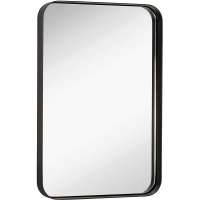 Black Wall Mounted Deep Framed Rectangular Mirrors for Bathrooms (22"X30") , Large Rectangle Mirror with Brushed Glass Panel