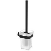 Matt black chrome square bathroom  Accessories  wall mounted  frosted glass toilet brush & holder